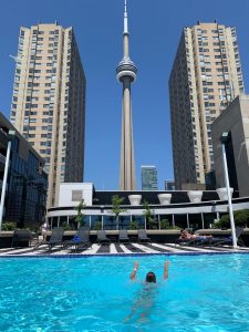 View of CN Tower from Radisson Hotel pool