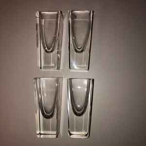 side view of 4 square shot glasses