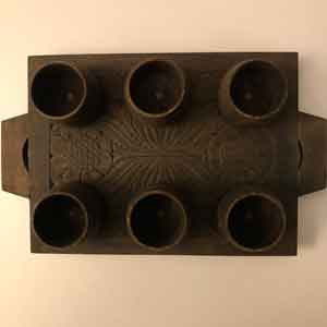 Hungarian carved wood tray for shot glasses