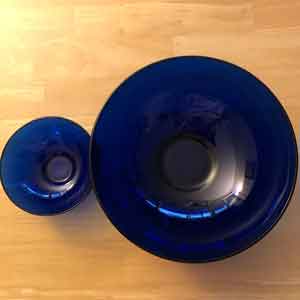 cobalt-blue glass chip-and-dip set