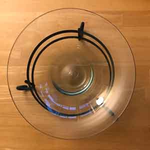 top view of glass bowl in metal stand