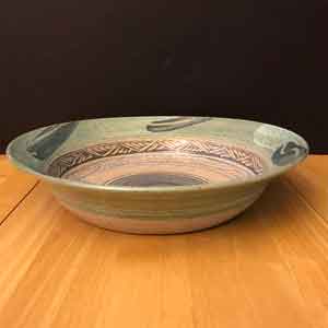 green and blue handmade potter serving bowl