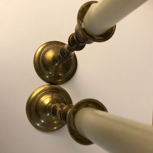 pair of brass candlesticks top view